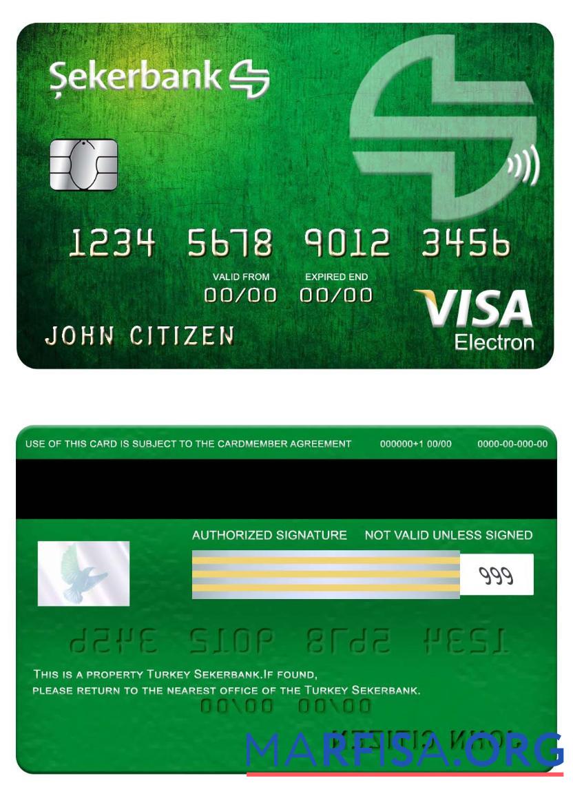 Printable Turkey Sekerbank visa electron card example